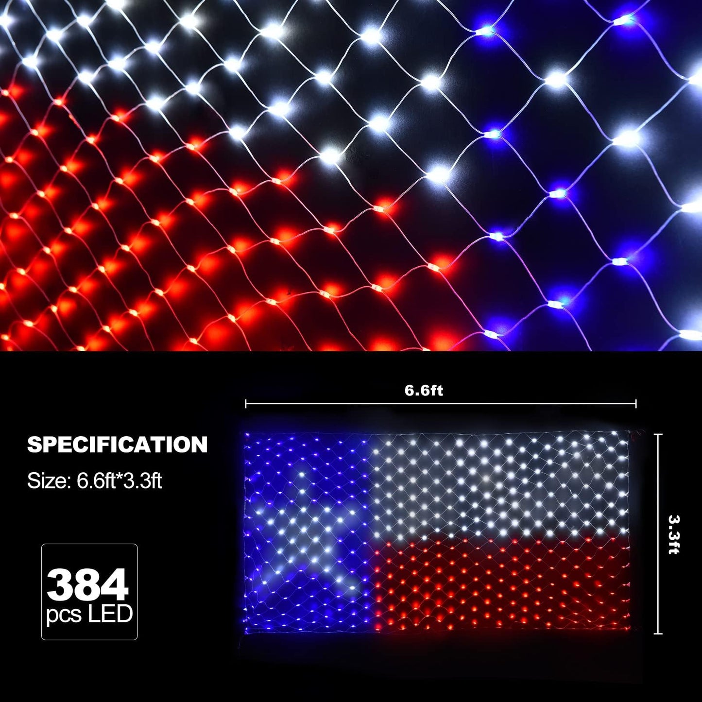 Rynx | Leisure World Led Texas Flag Net Light - 384 Patriotic Lights For Outdoor Decor, 8 Modes