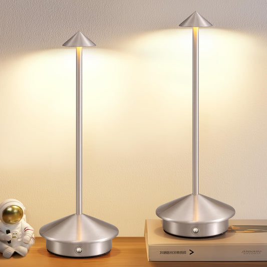 Rynx | Newsee Wireless Table Lamps Set of 2, Rechargeable LED Lighting in Brushed Nickel for Home and Camping
