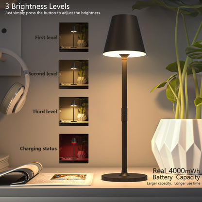 Rynx | Timjorman LED Wireless Table Lamp, 3-Level Brightness, Rechargeable, Metal, Khaki