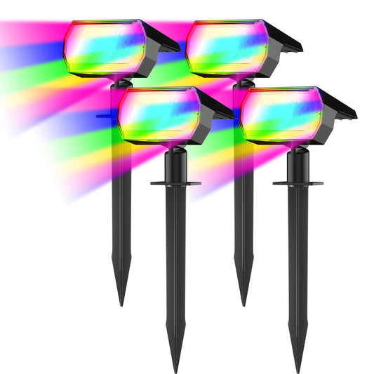 Rynx | Hyrion Solar Spotter Outdoor, Color Changing Rgb Landscape Spotlights, Ip65 Waterproof 8 Modes Multicolor Solar Path Lights