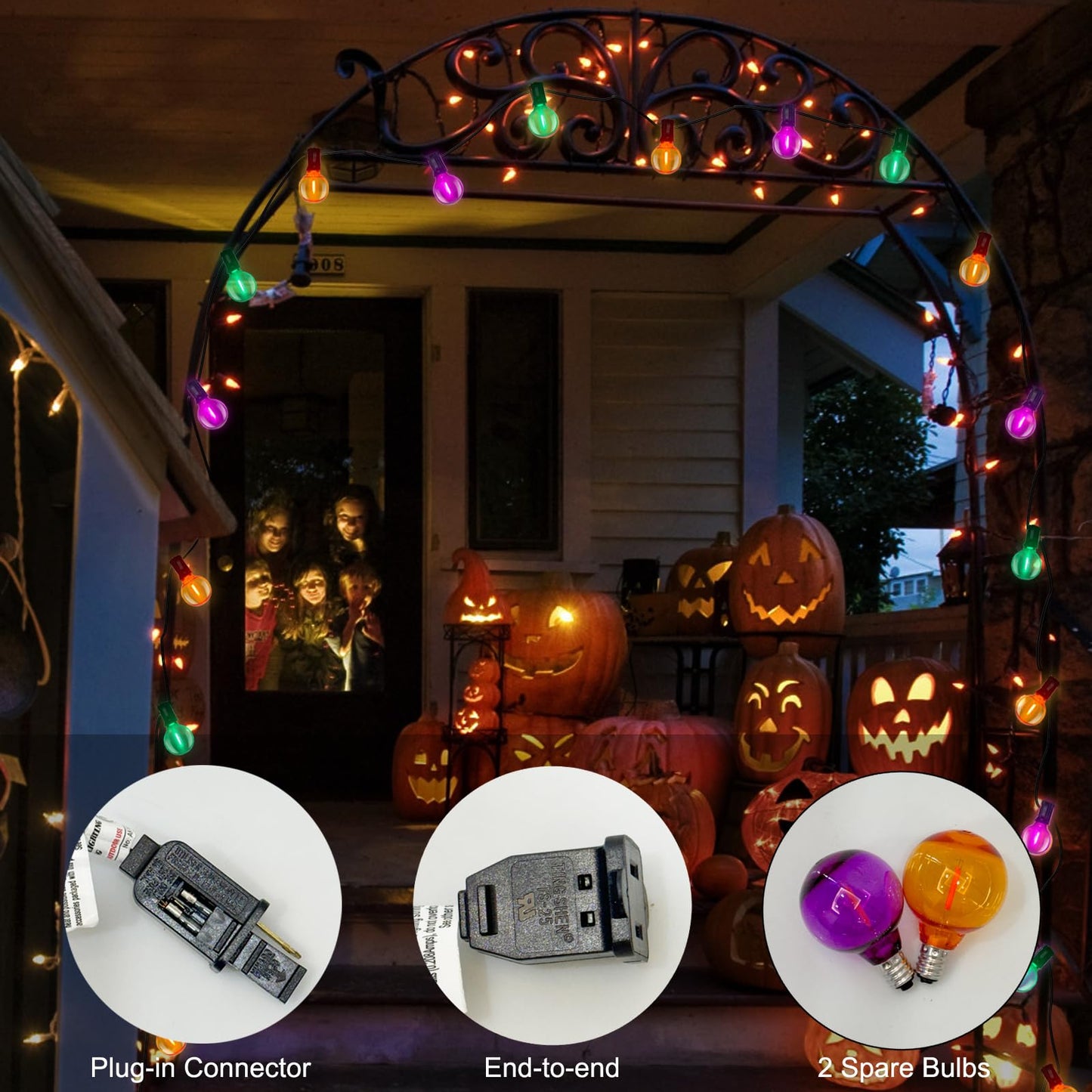 Rynx | Sunsgne 25Ft Globe Outdoor Halloween String Lights - 27 Shatterproof Led In Orange Green Purple