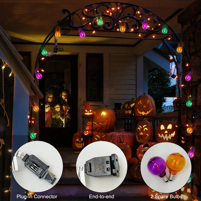 Rynx | Sunsgne 25Ft Globe Outdoor Halloween String Lights - 27 Shatterproof Led In Orange Green Purple