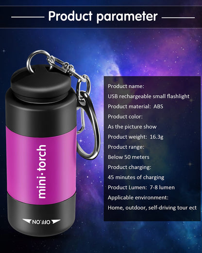 Rynx | Mudder Mini Keychain Flashlight - 12 Pack, Usb Rechargeable, Waterproof, White Light Torch
