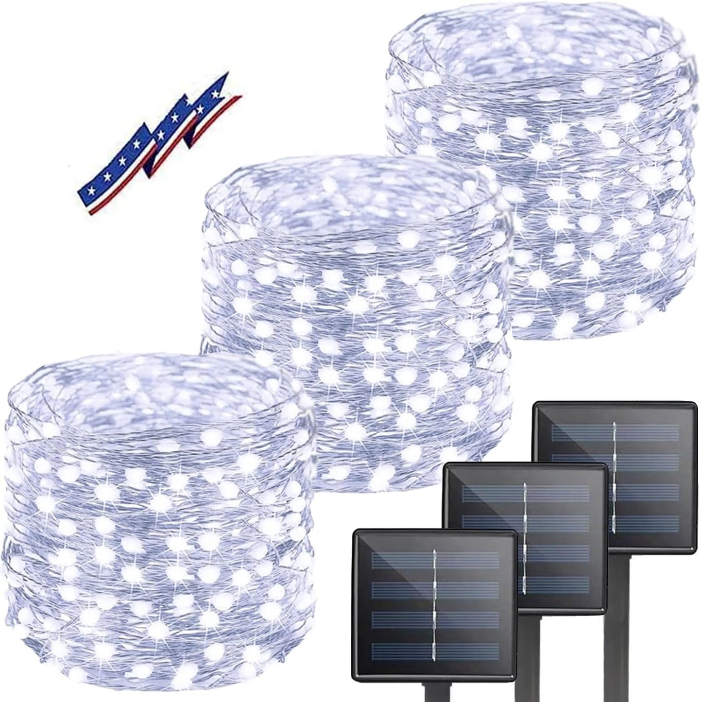 Rynx | Solar Christmas Light Chains Outdoor, 3 Pack Total 120Ft 300 Led Solar Flickering Light Sources Outdoor, Waterproof With 8 Settings Solar Fairy Light Sources For Patio Party Wedding Christmas Decor (Cool White)