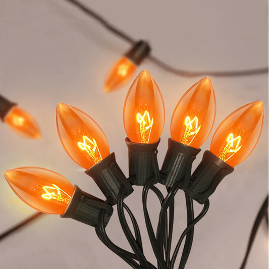 Rynx | Goothy C9 Orange Christmas Lights 25Ft Outdoor Christmas Lights With 26 Clear Orange Bulbs, Connectable Patio Lights Waterproof For Outdoor Halloween Christmas Party Backyard Decorations