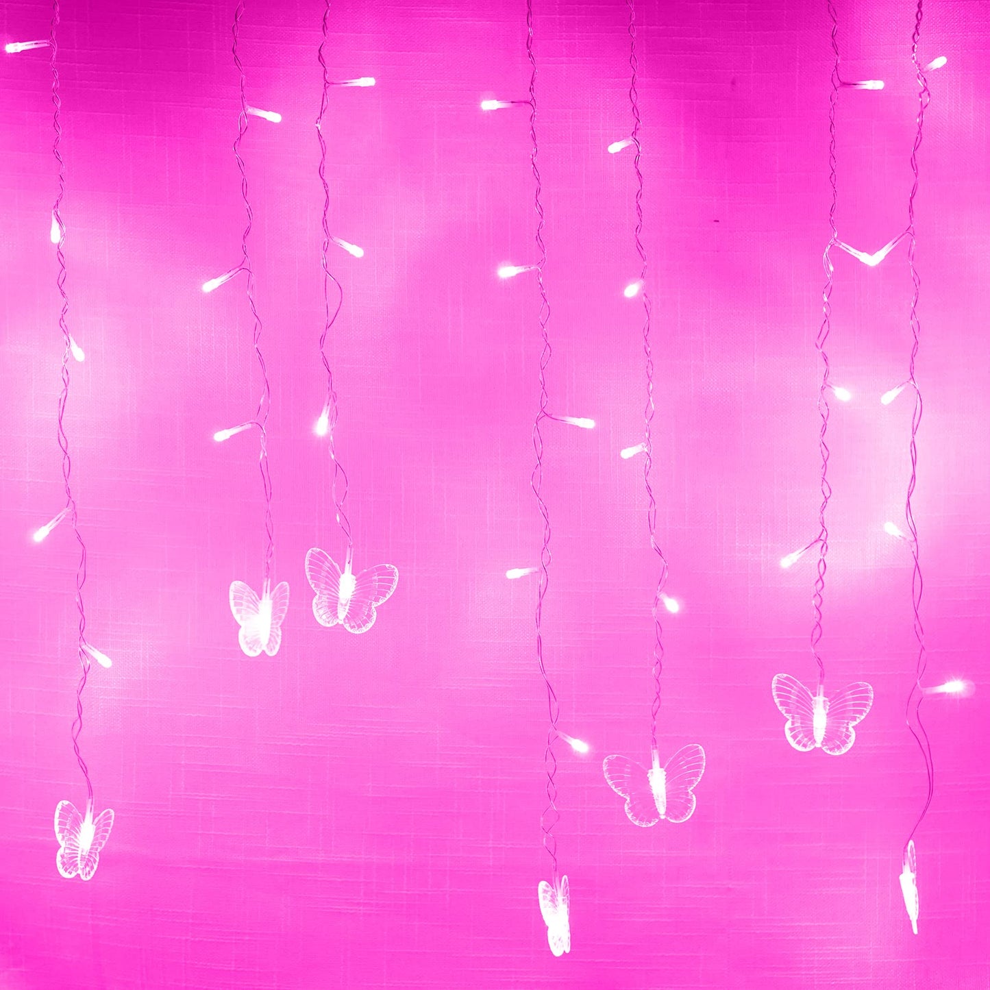 Rynx | Felishine Pink Butterfly Curtain Fairy Lights - 120 Led, 8 Modes, Usb, Waterproof, Remote Control