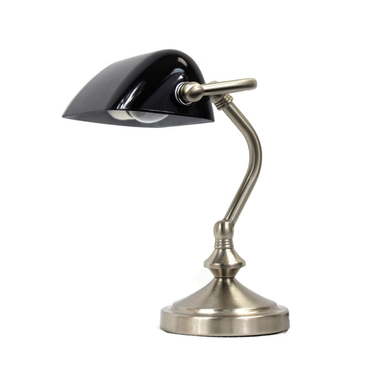 Rynx | Simple Design Lt3057-Blk Traditional Mini Bankers Lamp With Glass Shade, Black