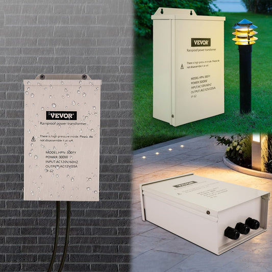 Rynx | Vevor 300W Pool Light Transformer, 120V AC to 12V Low Voltage for Spa & Landscape Lighting
