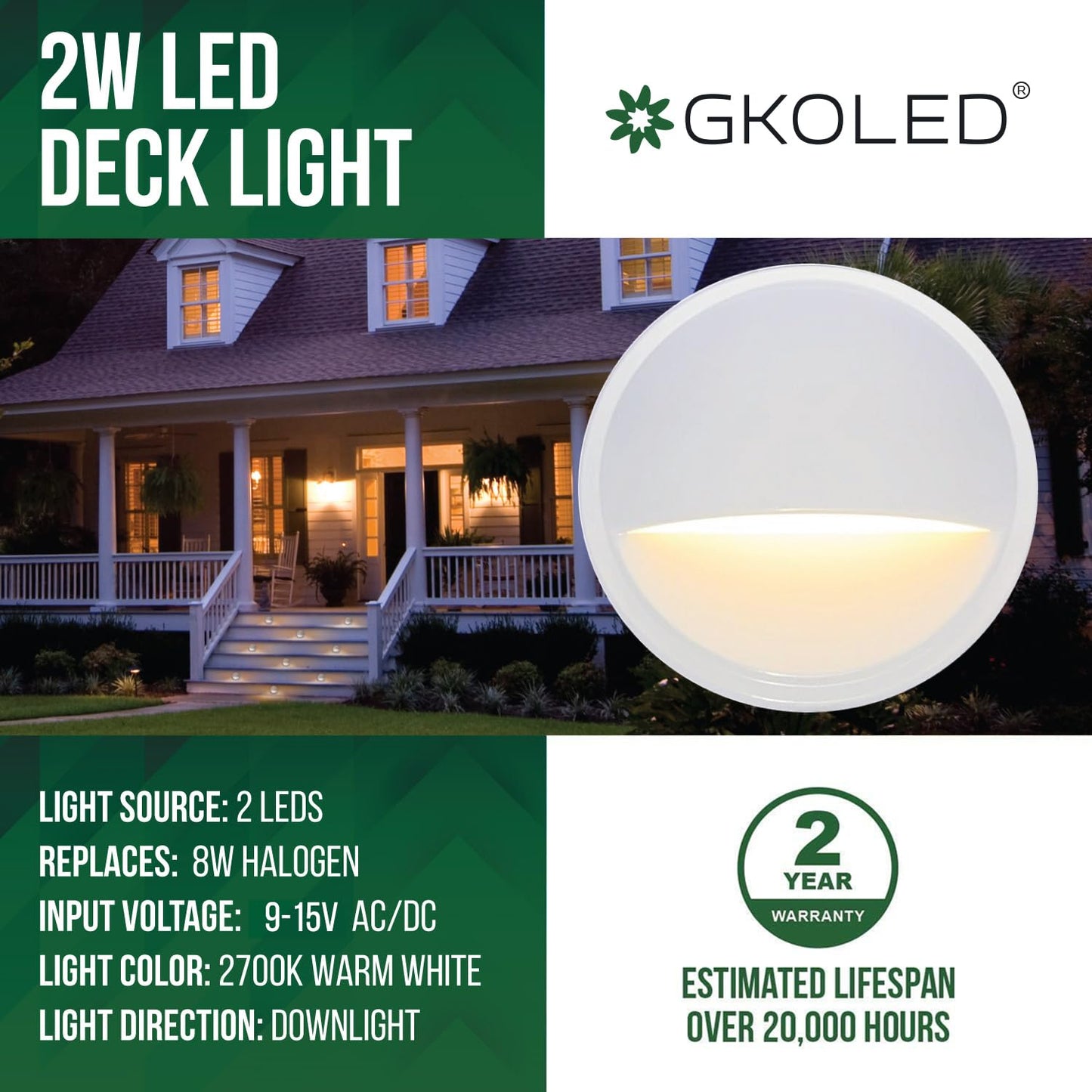 Rynx | Gkoled Low Voltage Led Stair Light, 2W Aluminum Step Railing Light, 4 Pack, White Finish