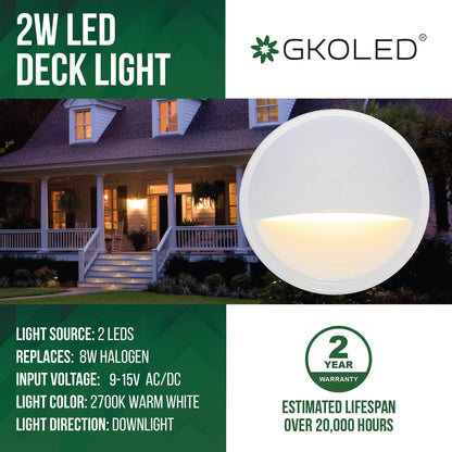 Rynx | Gkoled Low Voltage Led Stair Light, 2W Aluminum Step Railing Light, 4 Pack, White Finish