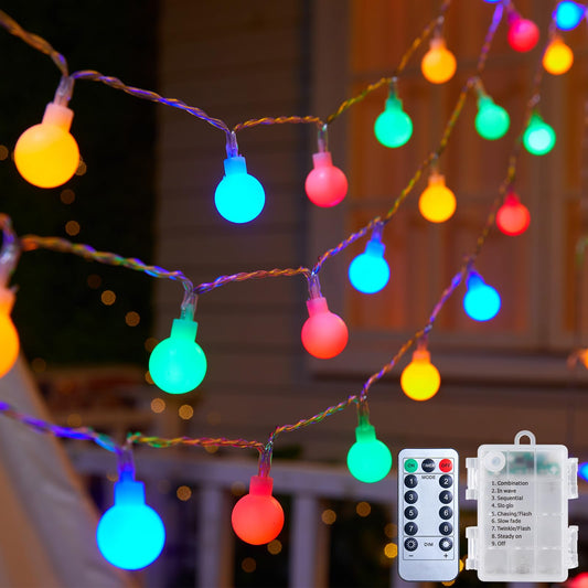 Rynx | LED String Lights Battery Operated - 21 Feet 60 LED Faulty Lights, 8 Modes With Remote Control Mini Globe Lamps For Indoor Outdoor Bedroom Party Wedding Garden Christmas Tree Decor, Multicolor
