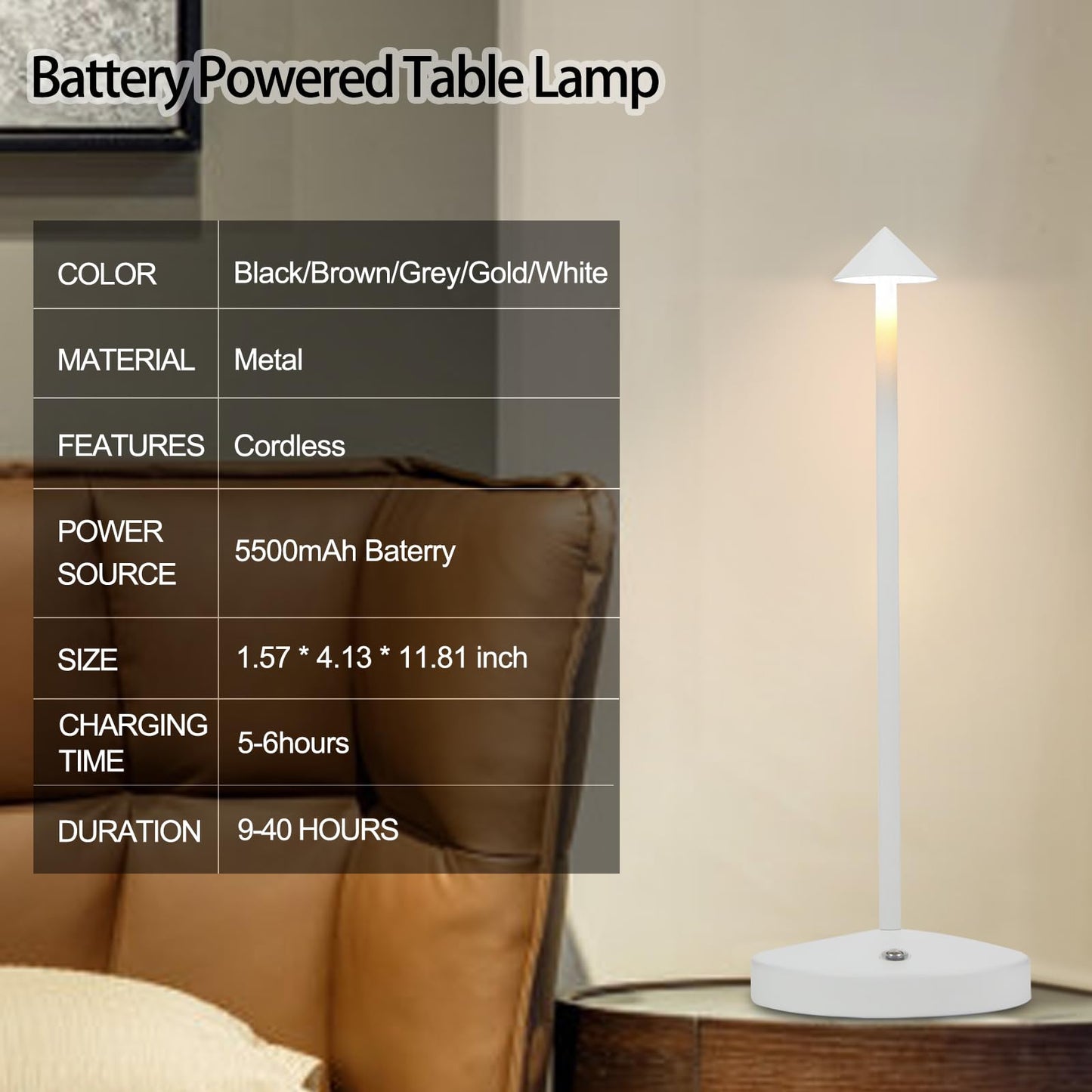 Rynx | Sunligtgo Portable LED Table Lamps 2 Pack, 5500Mah Rechargeable, 3 Color Modes, Dimmable