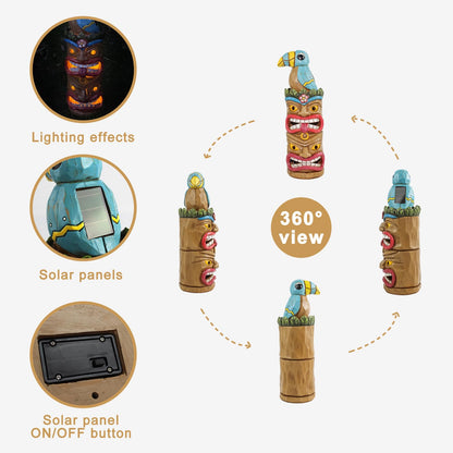 Rynx | Eptuega Tiki Totem Pole - 12.32" Solar Tiki Hut Decor For Outdoor Patio Garden, Woodpecker Bird