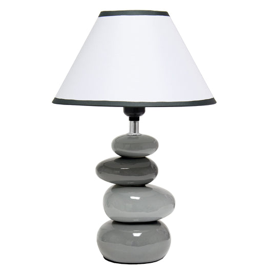 Rynx | Simple Designs Lt1141-Gry Gradient Gray Stacked Ceramic Stone Table Lamp with White Empire Shade for Living Room, Bedroom, Office, Entrance, Hallway, Gray