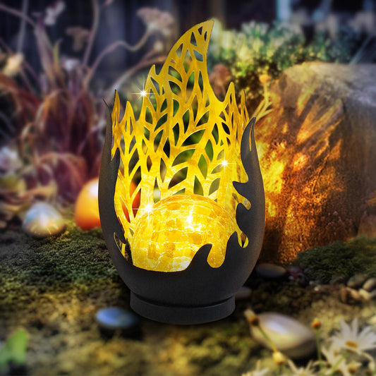 Rynx | Huaxu Sunlight Outdoor Decor Waterproof Metal Cracked Glass Globe With Gray Flame Effect, Table Decorations Led Lamp Gift