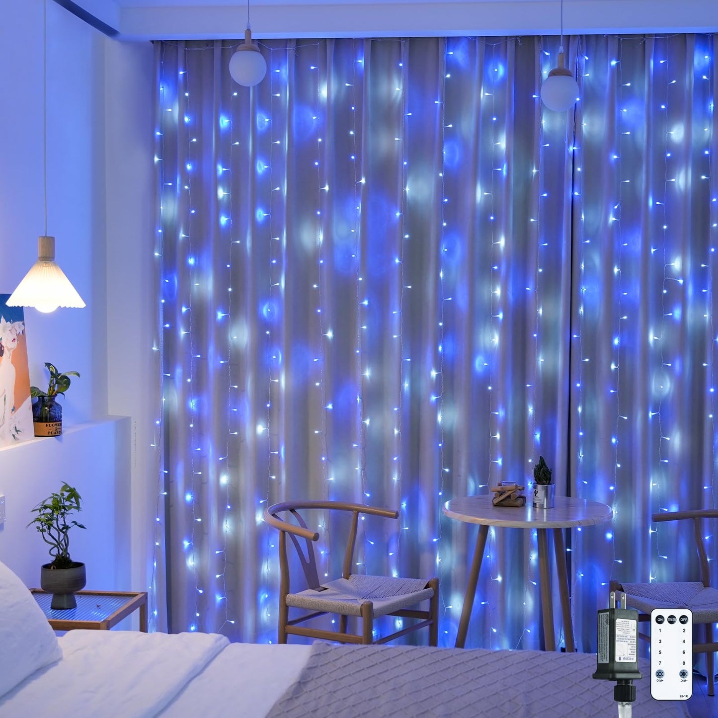 Rynx | Jmexsuss 300Led Christmas Curtain Light Plug-in With Remote Control, Blue And White Christmas Lights Indoor Outdoor, 8 Modes Hanging Fairy Lights For Bedroom Window Wall Garden Patio Decor, 9.8X9.8Ft