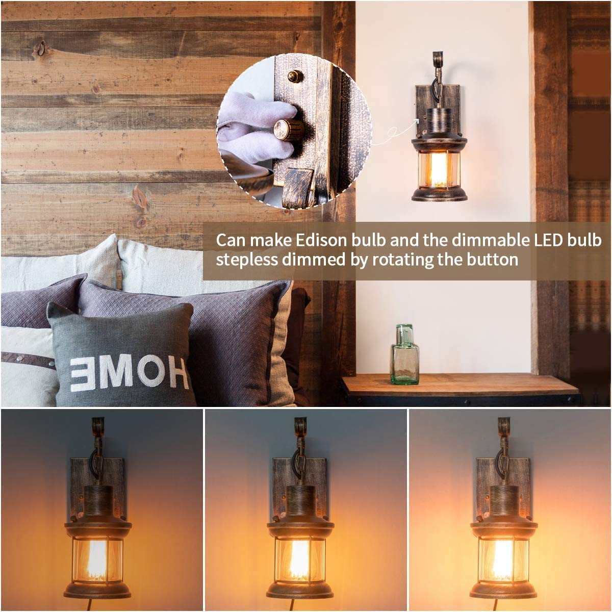 Rynx | Yisuro Rustic Wall Lamp, Oil Polished Bronze, 2-Pack Vintage Glass Shade Wall Holder, Hardwired Plug-In