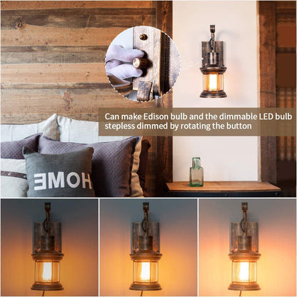 Rynx | Yisuro Rustic Wall Lamp, Oil Polished Bronze, 2-Pack Vintage Glass Shade Wall Holder, Hardwired Plug-In