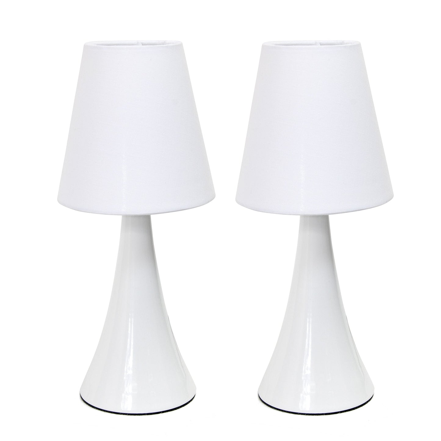 Rynx | Simple design Lt2042-White-2pk 12" Valencia 2 Pk Modern 4 Settings Touch-Sensitive Metal Mini Tapered Table Lamp Set with Fabric Shades for Nightstand, Side Table, Bedroom, Office, White