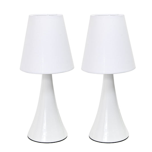 Rynx | Simple design Lt2042-White-2pk 12" Valencia 2 Pk Modern 4 Settings Touch-Sensitive Metal Mini Tapered Table Lamp Set with Fabric Shades for Nightstand, Side Table, Bedroom, Office, White