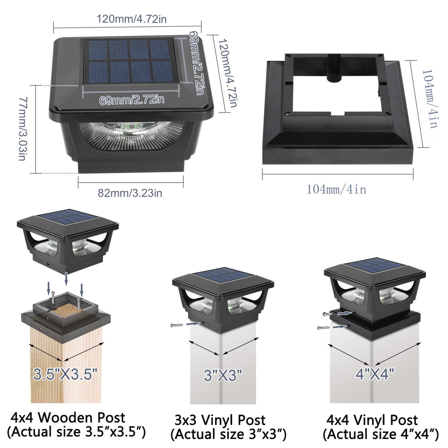 Rynx | Sumaote Solar Post Light Outdoor, Ip65 Waterproof, 4 Pack, For 4X4/3X3 Supports, White