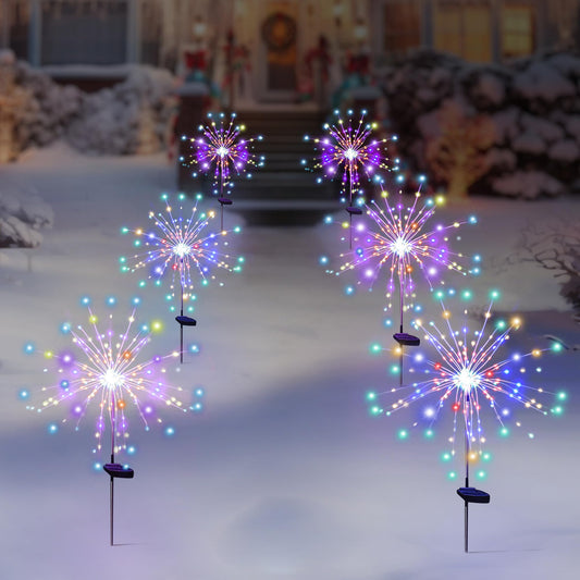 Rynx | Solarera Outdoor Fireworks Light Waterproof 6 Pack, 120 LED Sprinkler, Colorful, For Patio, Backyard, Sidewalk, Christmas, Celebrations