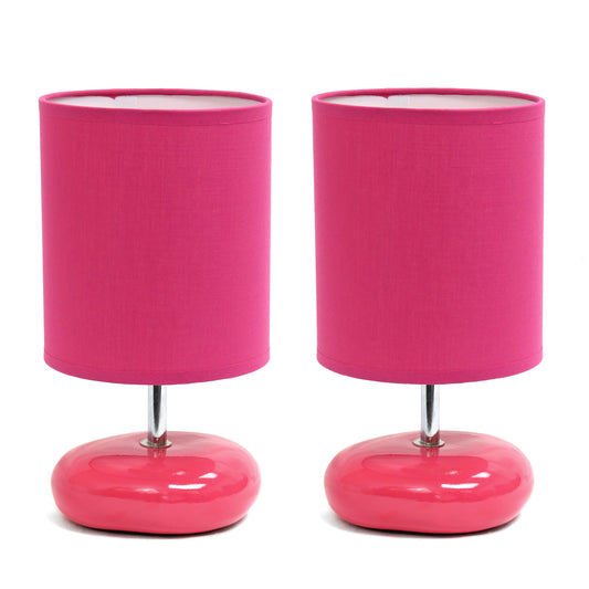 Rynx | Simple design Lt1153-Pnk-2Pk Petite Circle Stone Table Lamp 2 Pack Set for Bedroom, Children's Room, Office, Living Room, Children's Room, Reading Nook, Pink
