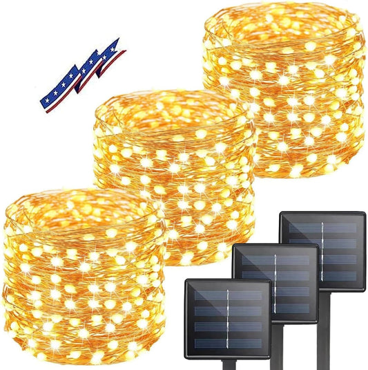 Rynx | Solar string lights Christmas outdoor, 3 pack total 120 feet 300 LED solar garden twinkle lights outdoor, waterproof with 8 modes solar fairy lights for terrace party wedding Christmas decoration (warm white)