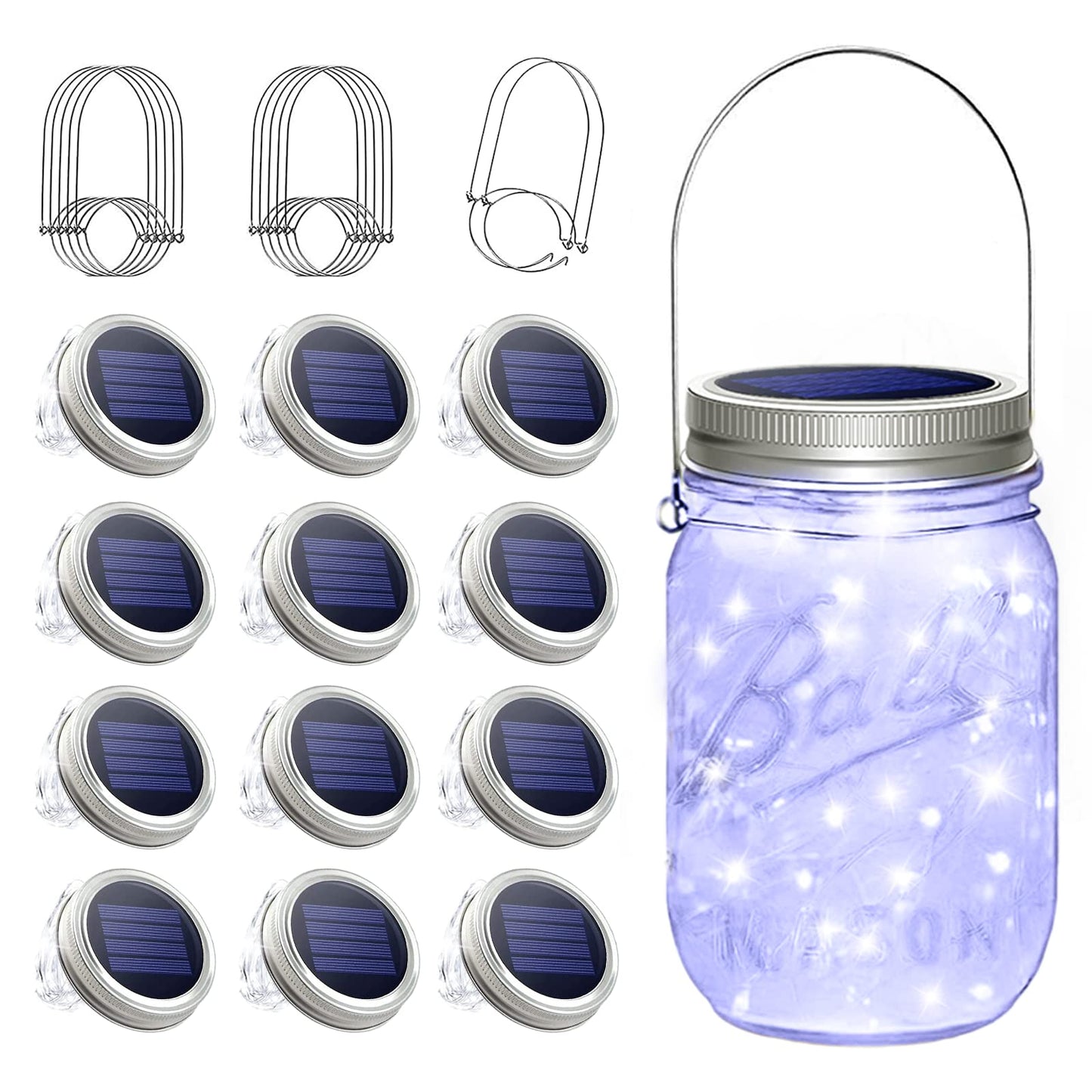 Rynx | Sunkite 12-Pack Solar Mason Jar Light Sources, 30 Led Waterproof Fairy Lights For Garden Decor - Cool White