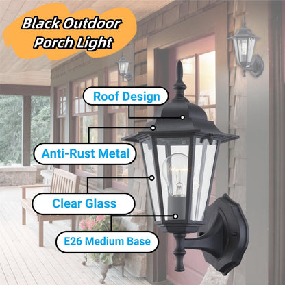 Rynx | Wisbeam Black Outdoor Wall Lamp, Etl Certified Light Fixture, Glass & Metal, E26 Base, Moisture Load Rated