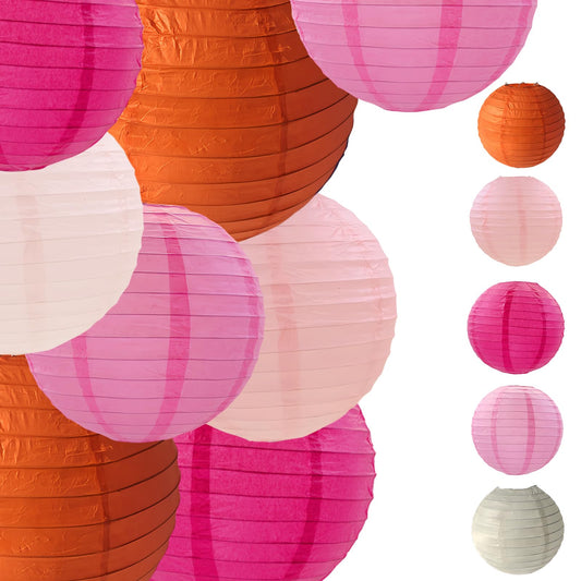 Rynx | Capesaro Pink Orange Paper Lanterns Decorative 15Pcs Party Hanging Decorations For Bachelorette Party Wedding Birthday Baby Shower Graduation Jubilee Themed Room Decor