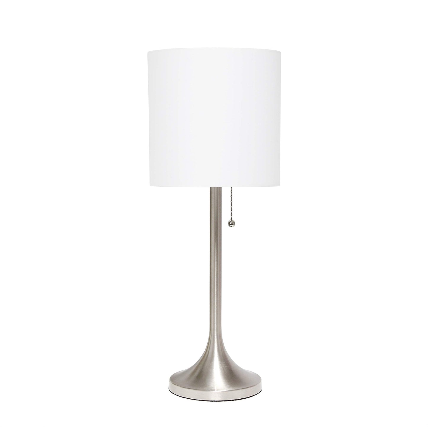 Rynx | Simple Design Lt1076-Bnw Tapered Fabric Drum Shade Table Lamp, Brushed Nickel And White
