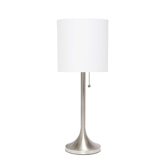 Rynx | Simple Design Lt1076-Bnw Tapered Fabric Drum Shade Table Lamp, Brushed Nickel And White