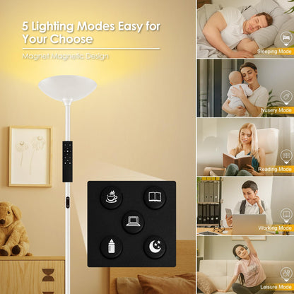 Rynx | Bricosmocon 30W Dimmable Led Floor Lamp With Remote Control, 71" Modern Torchiere For Living Room, White