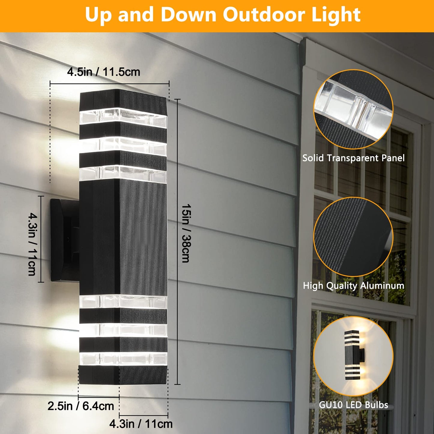 Rynx | Tewei 3-layer black outdoor wall lamp, Ip65 waterproof lamp, warm white 3000K, 2 pack