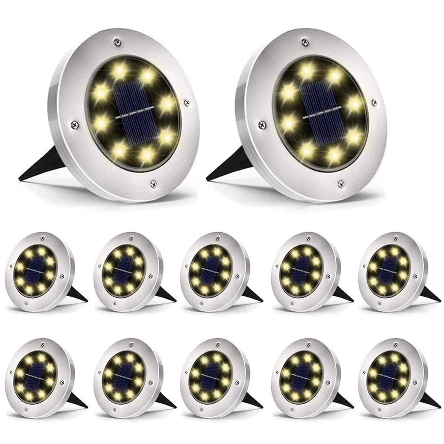 Rynx | Aogist 12-Pack Solar Lights For Outdoors, 8 Led Waterproof Outdoor Disk Lights For Garden Pathway