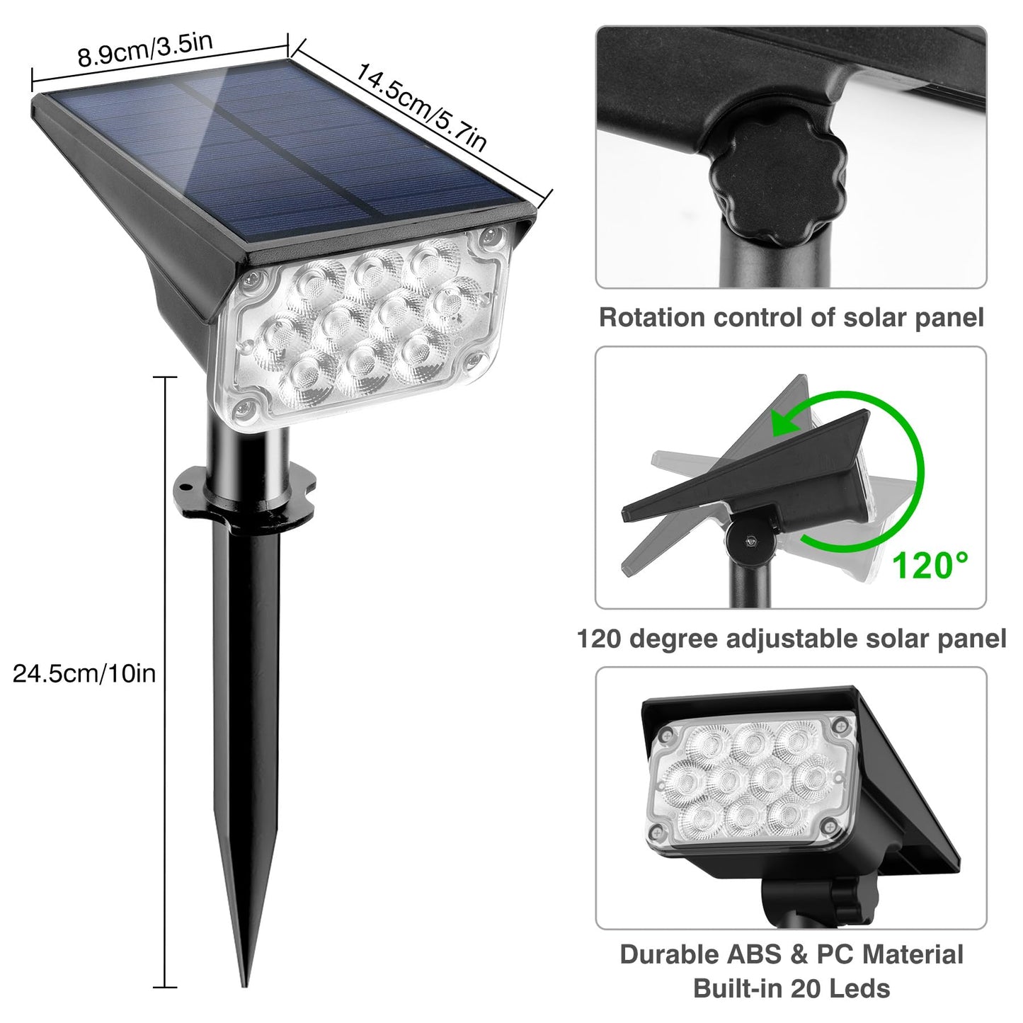 Rynx | Crepow 20 Led Solar Spot Lights, Waterproof Ip65, Adjustable, Red, 4-Pack For Outdoor Use