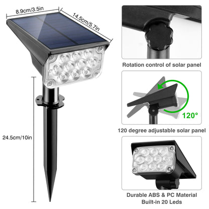 Rynx | Crepow 20 Led Solar Spot Lights, Waterproof Ip65, Adjustable, Red, 4-Pack For Outdoor Use