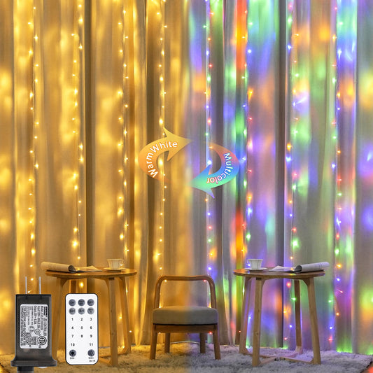 Rynx | Jmexsuss 300Led Dual Color Changing Curtain Lights With Remote, 9.8 X 9.8Ft Connectable Plug In Christmas String Lights For Bedroom Backdrop Outdoor Decor, Warm White To Multicolor