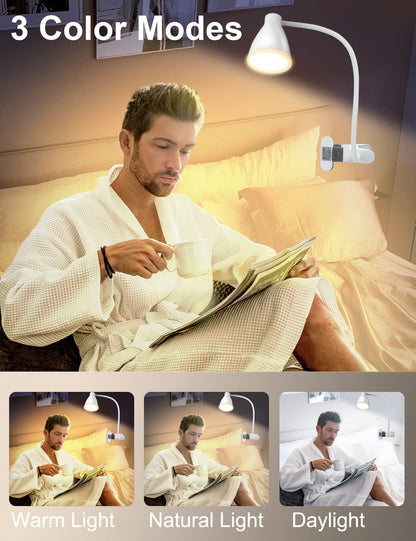 Rynx | Bohon 10W Clamp Lamp - 3 Color Modes, 10 Brightness Levels, Flexible Goose Neck Swan, Usb, White