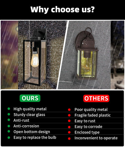 Rynx | Faymart Large Outdoor Wall Lamp, 18" Metal & Glass Light Fixture, E26 Socket, 1 Pack
