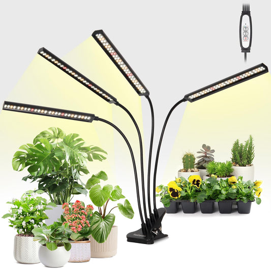 Rynx | Foxgarden® Grow Light Full Spectrum, Four-Head Plant Light For Indoor Growth With Flexible Gooseneck, 208 Leds Clip Grow Lamp With 4/8/12H Timer, 4 Brightness Levels, Ideal For Indoor Growth