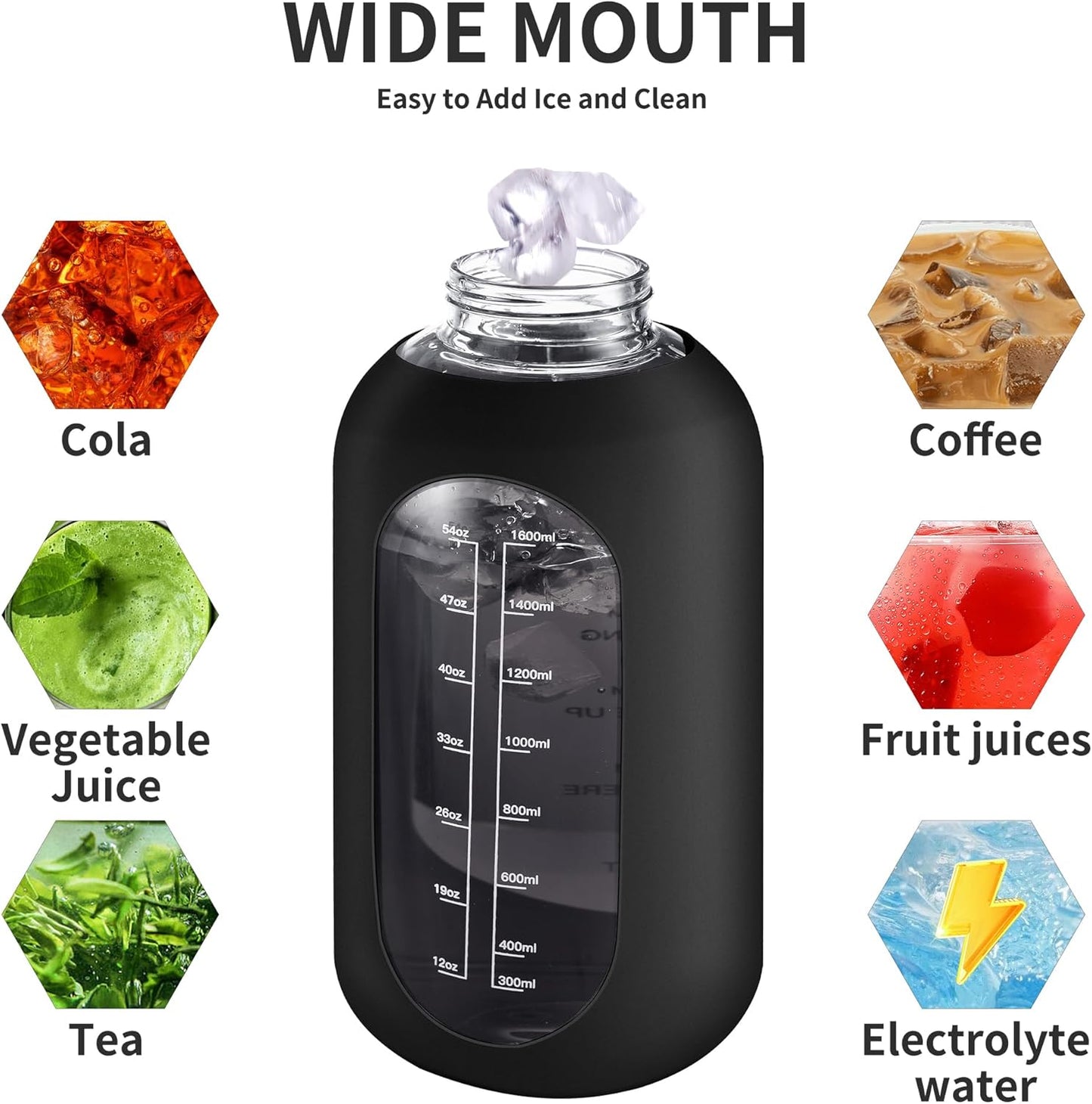 RYNX | Motivational Glass Water Bottle 900ml with Straw