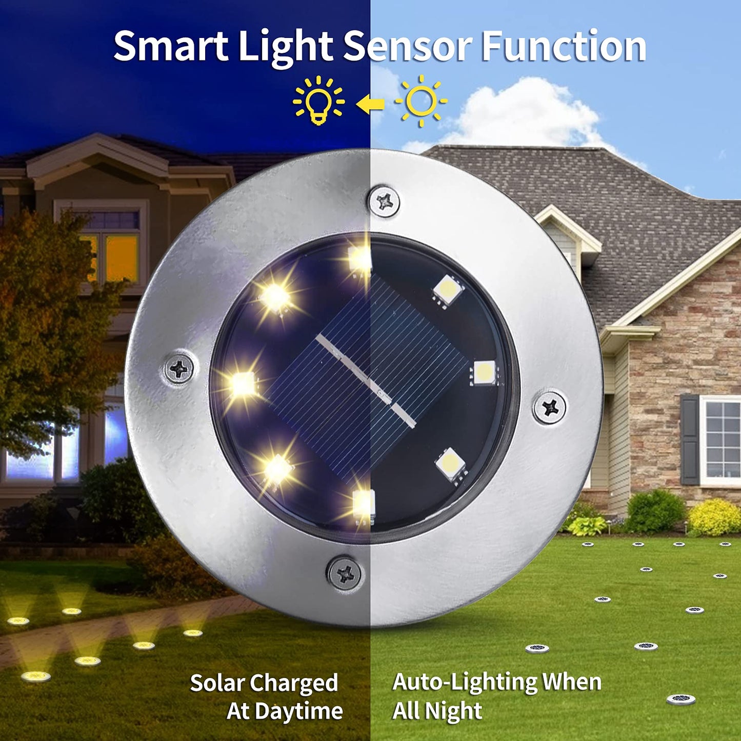 Rynx | Aogist 12-Pack Solar Lights For Outdoors, 8 Led Waterproof Outdoor Disk Lights For Garden Pathway