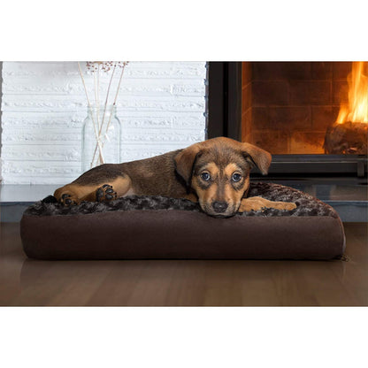 Rynx | Furhaven Pet Dog Bed - Deluxe Ultra Plush Faux Fur Pillow Cushion Traditional Mattress Pet Bed with Removable Cover for Dogs and Cats, Chocolate, Small