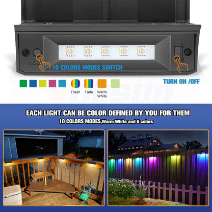 Rynx | Volisun Outdoor Solar Hedge Lights 4-Pack, Waterproof LED Color Glow and Railing