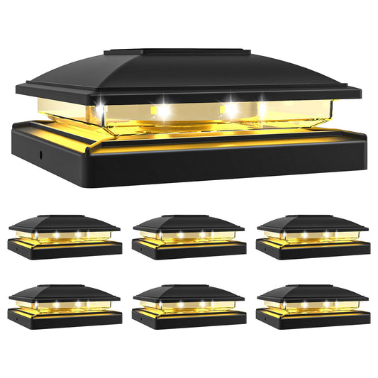 Rynx | Volisun Solar Post Cap Light Outdoor 6Pack, Waterproof Fence - Decker Cap Light For 4X4 5X5 6X6 Wood/Vinyl Post, Black Deck Solar