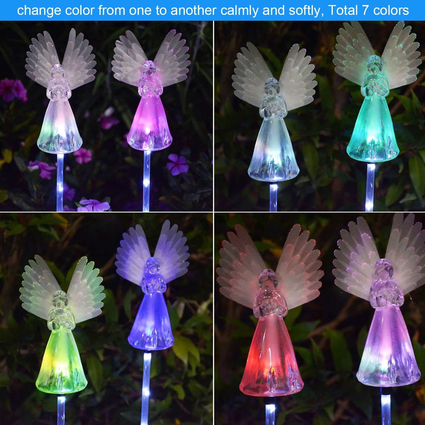 Rynx | Windpnn 2 Pack Solar Powered Color Changing Angel Garden Stake Light For Cemetery & Garden