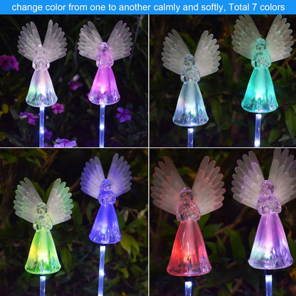 Rynx | Windpnn 2 Pack Solar Powered Color Changing Angel Garden Stake Light For Cemetery & Garden