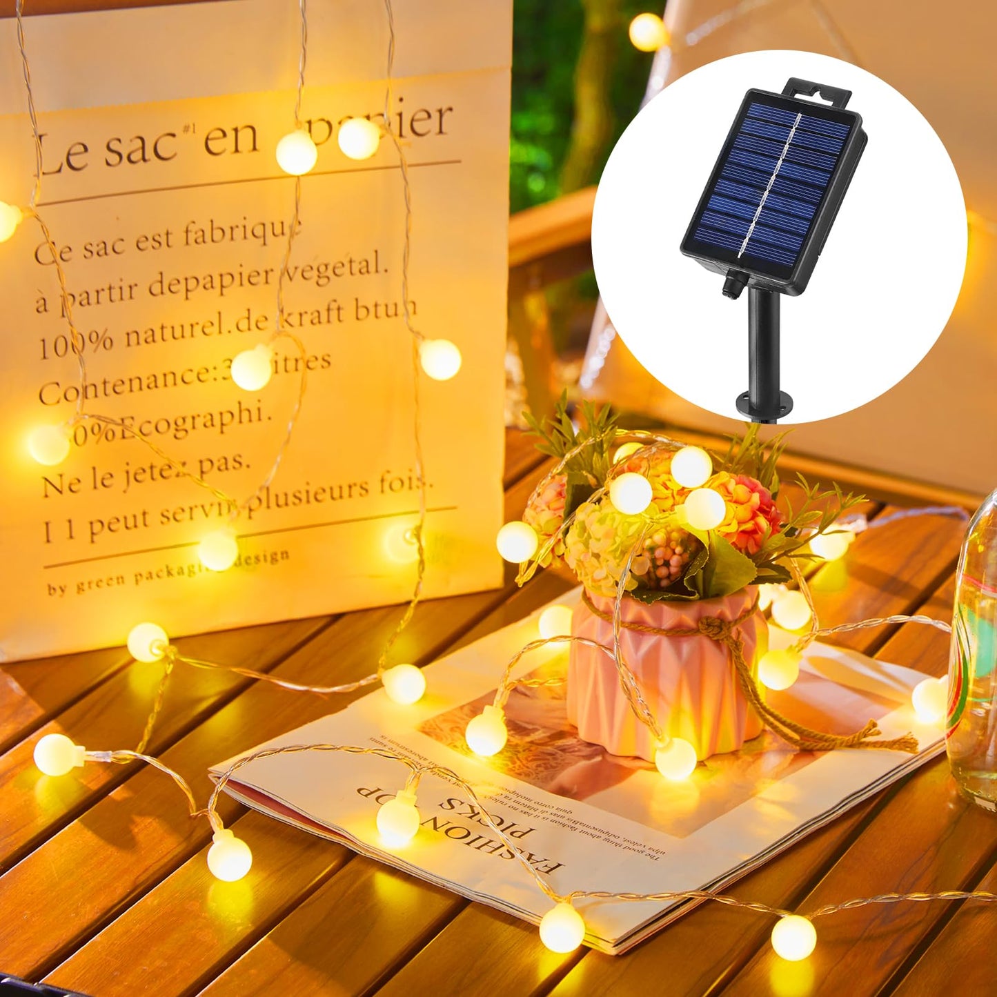 Rynx | Brightown Solar Lights Outdoor Waterproof, 2 Packs Total 39Ft 120 Led Globe Solar Strings For Outdoor Use, 8 Modes Outdoor Solar Lights For Garden Balcony Patio Three Tent Party (Warm White)